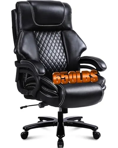 BOSMILLER 650lbs Large Big and Tall Office Chair for Heavy People with Adjustment Lumbar Support, Comfy Padded Heavy Duty Leather