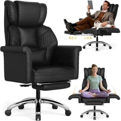 Ergonomic Office Chair with Footrest, Criss Cross Legged Desk Chair with Flip-Up Arms, Wider Thicker Spring Seat, Lumbar Pillow