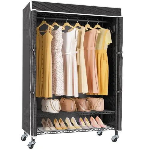 VIPEK R3C Rolling Clothes Rack with Cover Portable Closet for Hanging Clothes, Heavy Duty Garment Rack Freestanding Racks with Wheels&Side Hooks