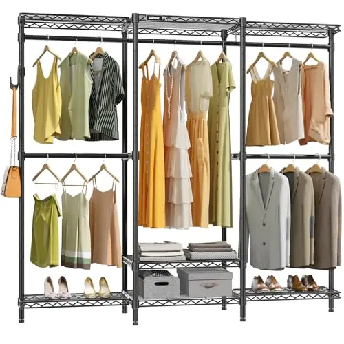 VIPEK V3 Nano Clothes Rack with 4 Semi-Shelves and 3 Standard Shelves, Clothing Rack for Hanging Clothes, Max Load 800LBS, Black