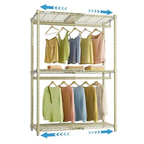 VIPEK X1 Expandable Clothes Rack Heavy Duty Adjustable from 2‘ to 3‘5" with Adjustable Shelves and Hanger Rods, Gold