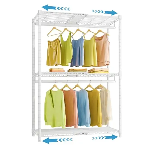 VIPEK X1 Expandable Clothes Rack Heavy Duty Adjustable from 2‘ to 3‘5" with Flexible Shelves and Hanger Rods Metal Garment Racks, White