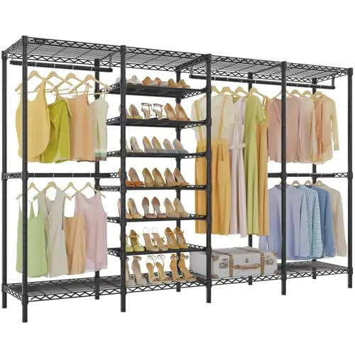 VIPEK S4 Heavy Duty Clothes Rack with Shoe Shelves Freestanding Clothing Rack with 6-Tier Shoe Rack, 4 Hanging Rod, Adjustable Shelf, Black