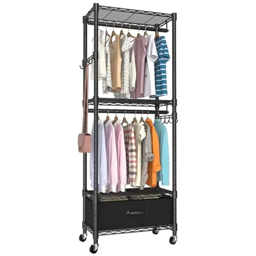 VyGrow Clothes Rack, Clothing Rack for Hanging Clothes, 4 Tiers Adjustable Closet Organizer Load 445lbs 23" L x 13.18" W x 78.74" H Black