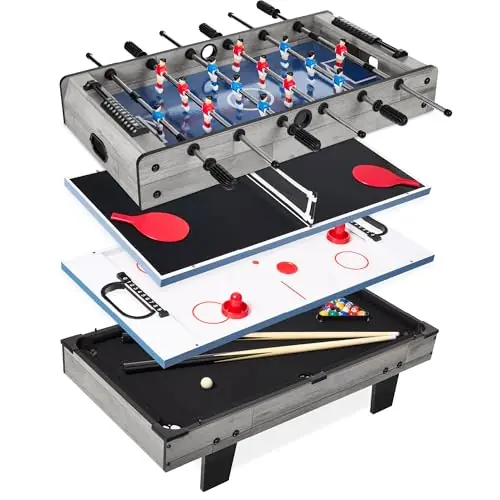 Best Choice Products 4-in-1 Multi Game Table, Childrens Combination Arcade Set w/Pool Billiards, Air Hockey, Foosball and Table Tennis - Gray