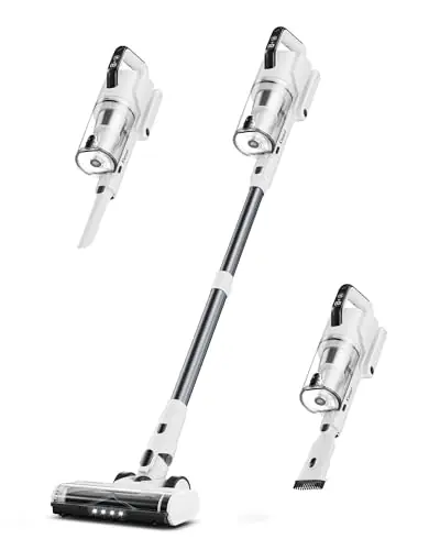 Cordless Vacuum Cleaner, 600W 50KPA 70Mins Runtime Fast Charging Vacuum Cleaner, Self-Standing LED Light Touch Screen Stick Vacuum for Home Light Weight,for Pet Hair/Carpet/Floor, White