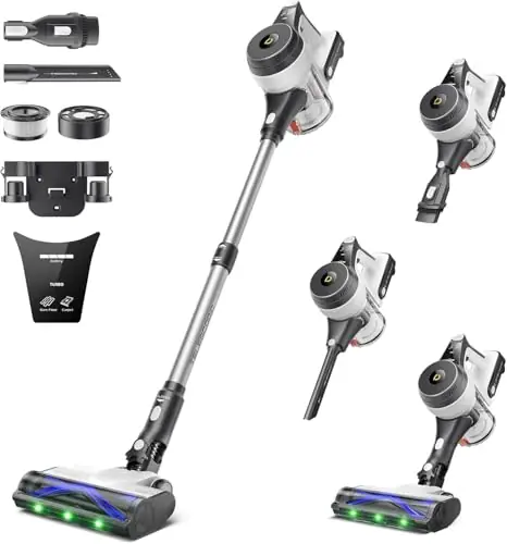 YONNDER Cordless Vacuum Cleaner, 550W 55KPA 70Mins Powerful Vacuum Cleaners for Home, with Anti-Tangle, LED Display Screen, Self-Standing Stick Vacuum for Hardwood Floors/Pet Hair/Carpet, M1