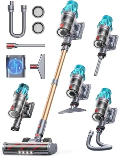 Cordless Vacuum Cleaner 650W/55Kpa, Stick Vacuum Cleaners 70 Mins Max Runtime with Charging Dock, Self-Standing Handheld Vacuum with Touch Display, 6-in-1 Vacuum Cleaner for Carpet/Hard Floor/Pet Hair