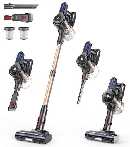 NADALY Cordless Vacuum Cleaner, 500W 40KPA Stick Vacuum with 45min Runtime, Anti-Tangle Vacuum Cleaners for Home, 1.5L Dust Cup, Rechargeable Wireless Vacuum for Hardwood Floor Carpet Pet Hair