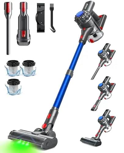 SVHT Cordless Vacuum Cleaner, 450W 40KPA Vacuum Cleaners for Home, 45Mins Lightweight Stick Vacuum with Advanced Green Light Tech, Rechargeable Battery Vacuum for Carpet,Pet Hair,Hardwood Floor