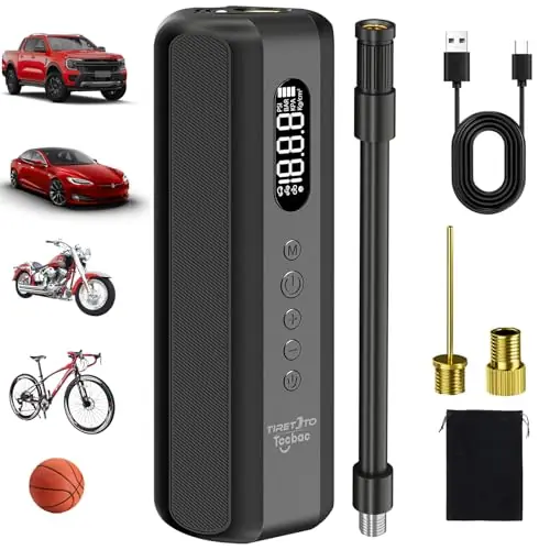 Tire Inflator Portable Air Compressor Electric Bike Tire Pump with Gauge 150psi Cordless Air Pump for Car, Motorcycle, E-bike, Mountain Bike, Sport Balls, Auto Shut-off