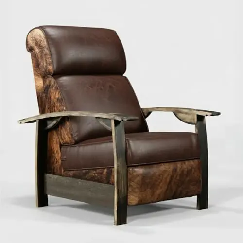 Trend Manor Whiskey Barrel Recliner Chair Handcrafted from Authentic Whiskey Barrels Leather Hide Made in USA Brindle Hide Finish Comfortable Recliner