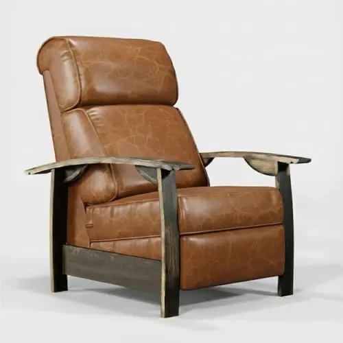 Trend Manor Whiskey Barrel Recliner Chair Handcrafted from Authentic Whiskey Barrels Italian Leather Made in USA Caramel Finish Comfortable Recliner