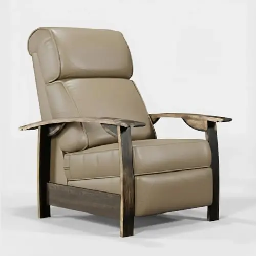 Trend Manor Whiskey Barrel Recliner Chair Handcrafted from Authentic Whiskey Barrels Italian Leather Made in USA French Vanilla Finish Luxury Recliner