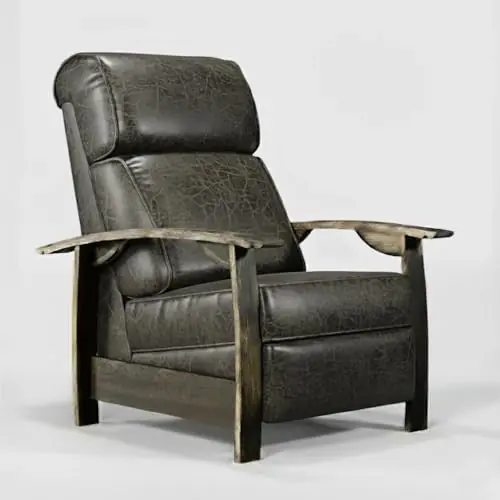 Trend Manor Whiskey Barrel Recliner Chair Handcrafted from Authentic Whiskey Barrels Italian Leather Made in USA Grey Finish Luxury Recliner Chair