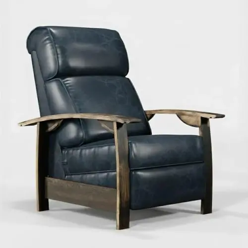 Trend Manor Whiskey Barrel Recliner Chair Handcrafted from Authentic Whiskey Barrels Italian Leather Made in USA Jeans Finish Luxury Recliner