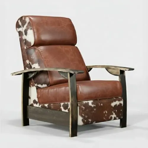 Trend Manor Whiskey Barrel Recliner Chair Handcrafted from Authentic Whiskey Barrels Leather Hide Made in USA Tri-Color Hide Finish Luxury Recliner