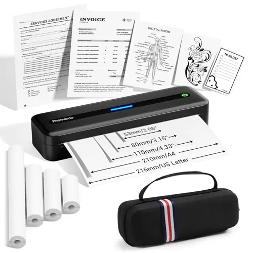 Phomemo Portable Printers Wireless for Travel, M832 Inkless Bluetooth Thermal Printer Support 8.5‘‘ x 11‘‘ US Letter & A4 Size, Compatible, with Case