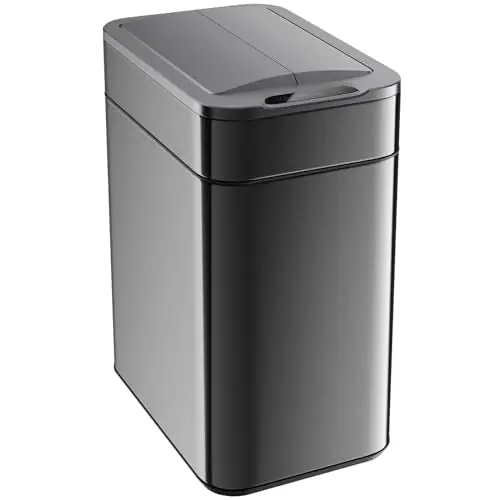 hOmeLabs - 13 Gallon Kitchen Trash Can - Retractable Automatic Sensor Butterfly Lid, Space-Saving Design, Easy to Clean - Dark Stainless Steel