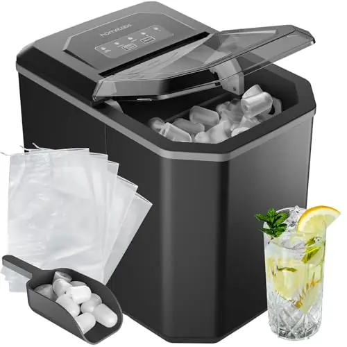 hOmeLabs Countertop Ice Maker – Includes Ice Scoop & 5 Ice Bags, Black Portable Ice Maker for Home/Kitchen/Bar/Dorm/RV