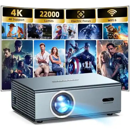 [Electric Focus] 4K Support Projector with WiFi6 and Bluetooth 5.3, Outdoor Projectors for Outside Video Use, OWNKNEW Gaming Movie Proyector