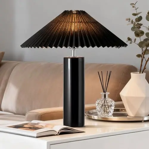 EOEYYOYB Ceramic Table Lamps for Bedroom, Adjustable Shade Lamps for Night Stands, Modern Cylindrical Nightstand Table Lamps, Black