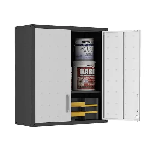 OPTYMIRA Garage Wall Cabinet Metal Storage Cabinet with Lock Wall Mounted Heavy Duty Steel Tool Cabinet with 2 Doors, Assembly Required