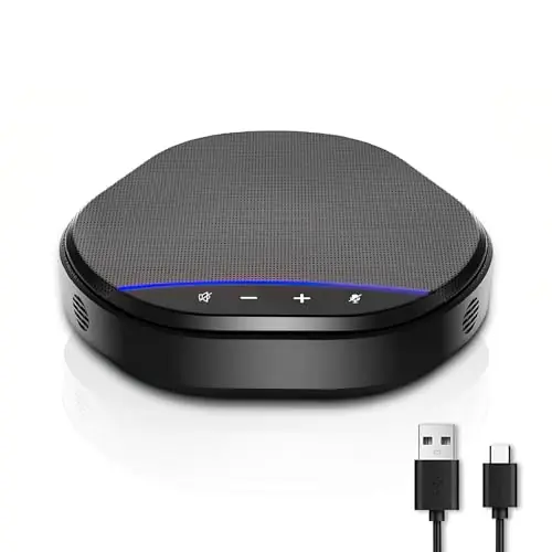 Ynoonvon Conference Speakerphone with 360° Voice Pickup, AI Noise Reduction & Echo Cancellation, USB Plug and Play Desktop Microphone Speaker