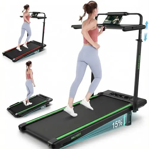 Treadmill with Desk Workstation & Adjustable Height, 450 LBS Weight Capacity, Folding Treadmill with 15% Incline, Bluetooth Speaker & App, Portable 3.5HP Walking Pad