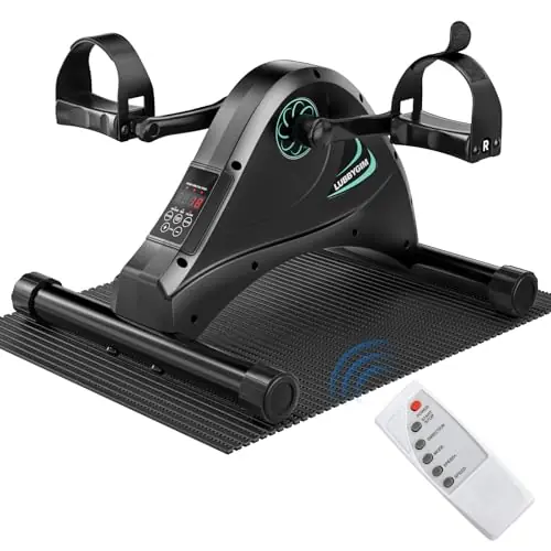 LUBBYGIM Mini Exercise Bike, Under Desk Bike Pedal Exerciser for Seniors & Physical Therapy, Electric Motorized Foot Pedal Machine (Black)