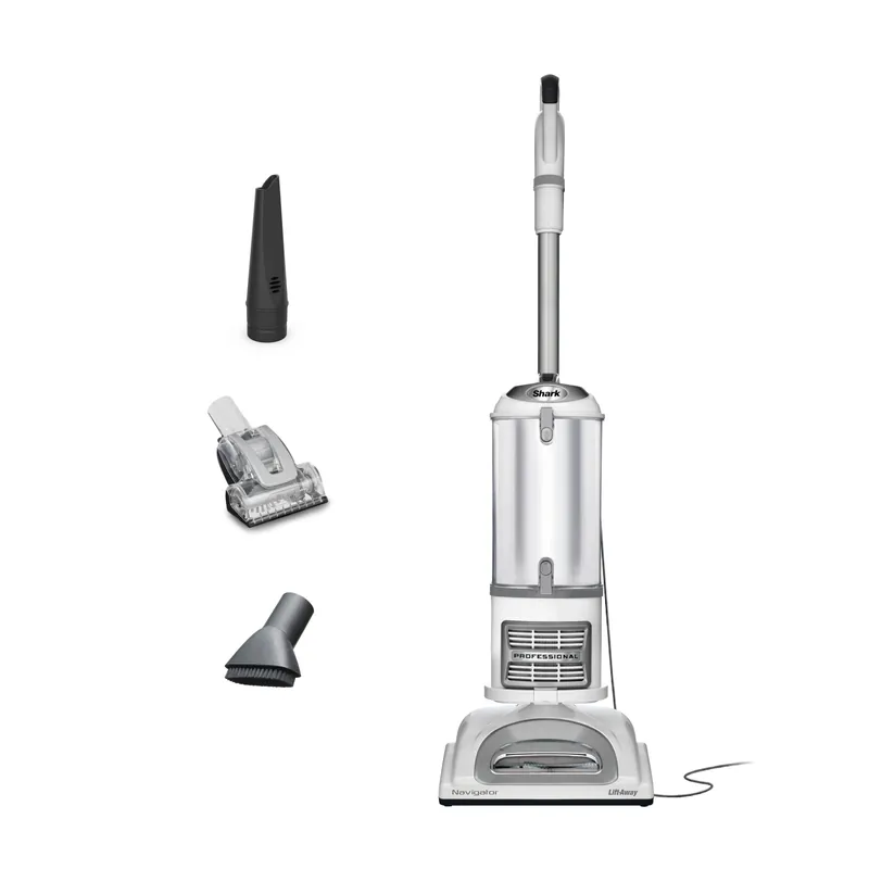 Shark Upright Vacuum Cleaner Navigator Lift-Away Swivel Steering HEPA Filter Vacuum for Pet Hair Crevice Tool & Dusting Brush Included For Carpets & Hard Floors White/Silver NV356E