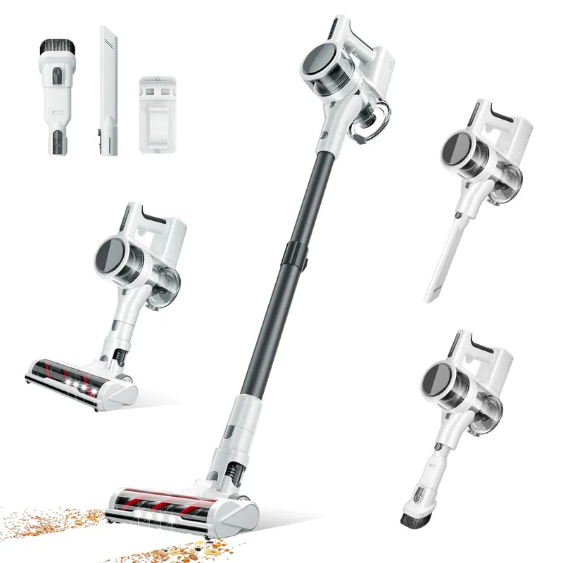 Comvtu Cordless Vacuums, 80,000PRM Powerful Motor Vacuum Cleaner and 2200mAH Rechargeable Battery up to 35 Mins Worktime, 2 Adjustable Modes, Detachable Parts, Wireless Stick Vacuum (Mist White)
