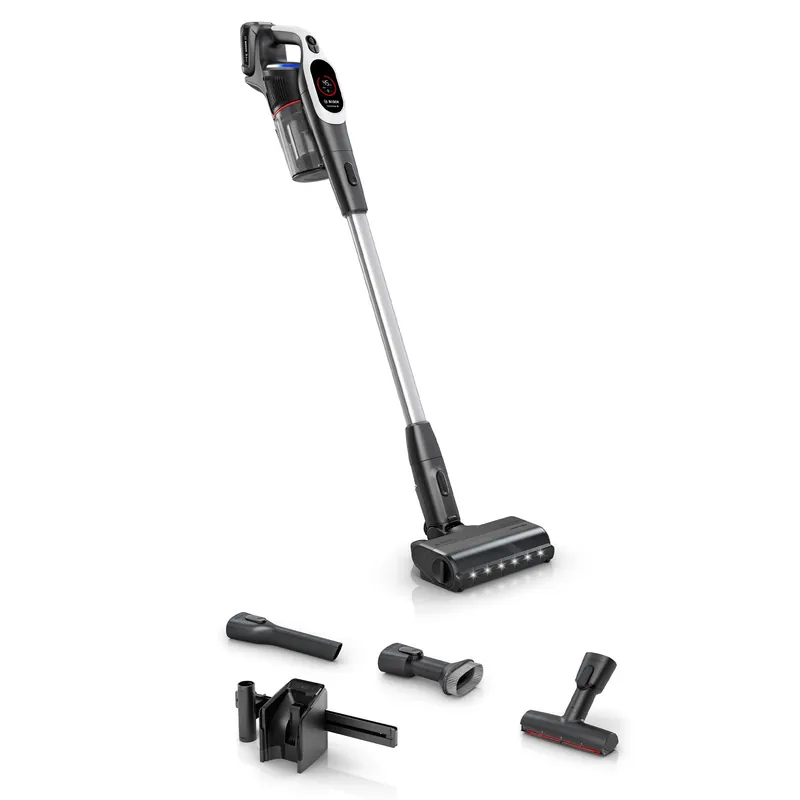 Bosch Unlimited 9 Cordless Stick Vacuum, Up to 60-min Runtime, MicroClean Technology, >99.9% Dust Pickup, Dust Compression, HEPA Filter, Pet Hair, Carpets & Hard Floors, 3 Accessories, White