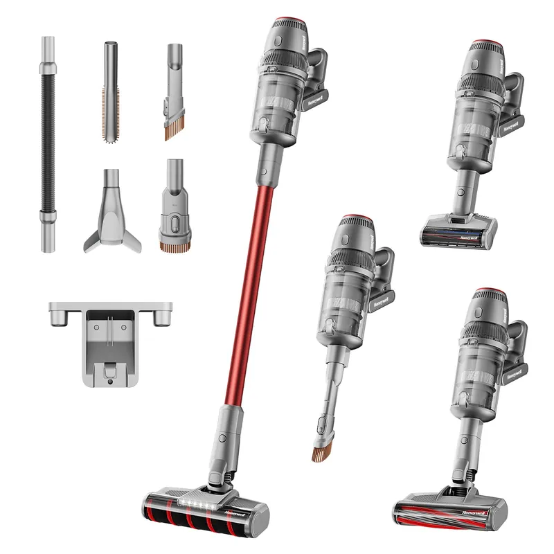 Honeywell Smart Cordless Vacuum Cleaner w/Automatic Adjustment, 10-in-1 Lightweight Stick with 3000mAh Battery 70Mins Runtime, Rechargeable Vacuum for Pet Hair/Carpet/All Floor, VC14, Graphite/Red