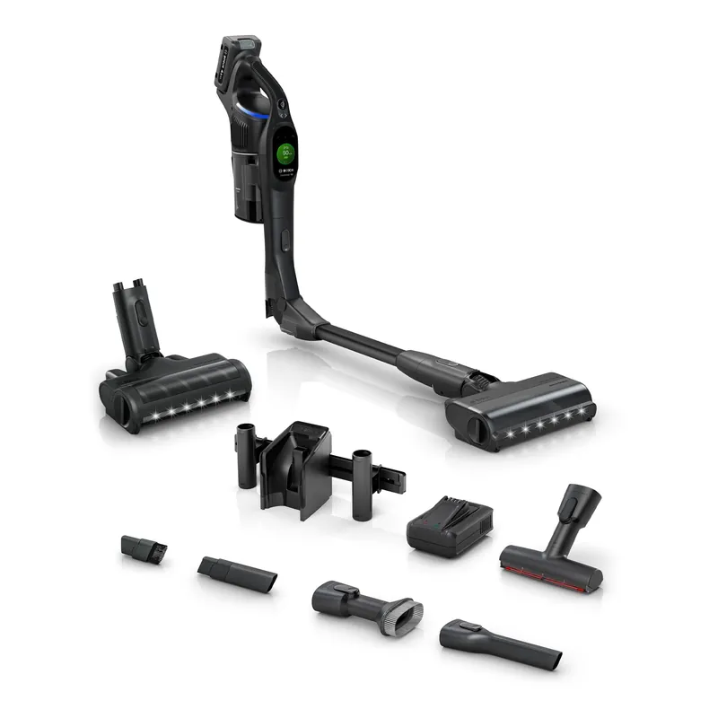 Bosch Unlimited 10 Cordless Stick Vacuum, Up to 80-Min Runtime, 90° Flex Tube, Fast Charger, MicroClean, >99.9% Dust Pick-up, HEPA Filter, Pet Hair, Carpets & Hard Floors, 6 Accessories, Black