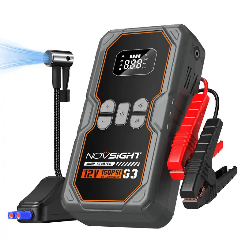 NOVSIGHT Jump Starter with Air Compressor - 6250A Portable Battery Jump Starter for Car(5L Gas/3L Diesel) 12V Car Jump Box & 150PSI Auto-Shut Tire Inflator with Carrying Case(Orange)