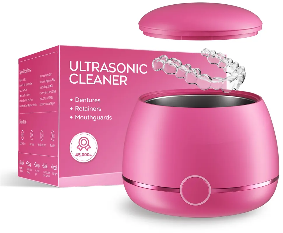Dental Ultrasonic Retainer Cleaner Machine Nicwell 200ML Dental Cleaning Pod for Denture, Mouth Guard, Night Guard, Braces, Tray, Aligner 45kHz Cleaner with Protection Design & Digital Timer