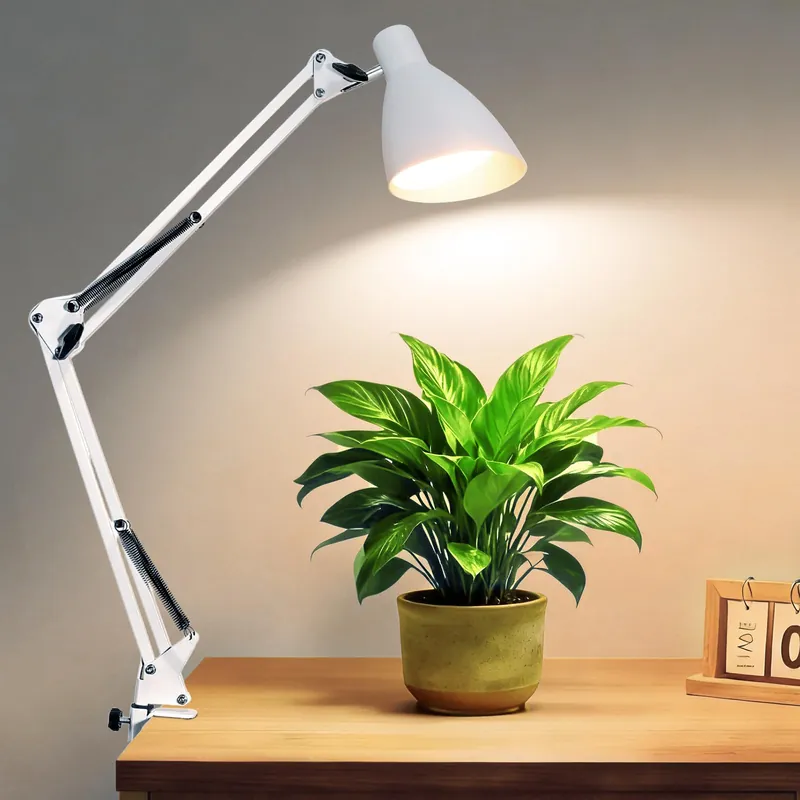 OSORD Led Desk Lamp for Home Office - Adjustable Gooseneck Table Stand with Clamp 5 Color Modes and 10 Brightness for Architect Puzzle Light Reading Craft Computer Work Study Sewing(White)