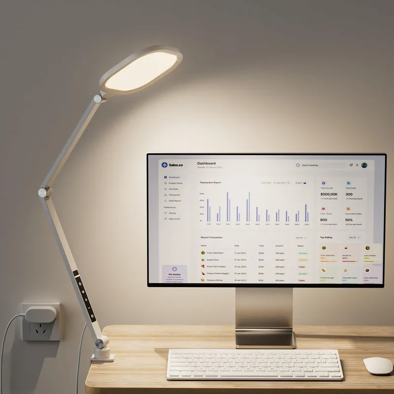 LitONES LED Desk Lamp for Home Office, 15W Desk Light with C- Clamp, Swing Arm, Memory & Timer Function, 1200LM Dimmable Computer Light for Video Calls, Conference, Study (White-Clamp)