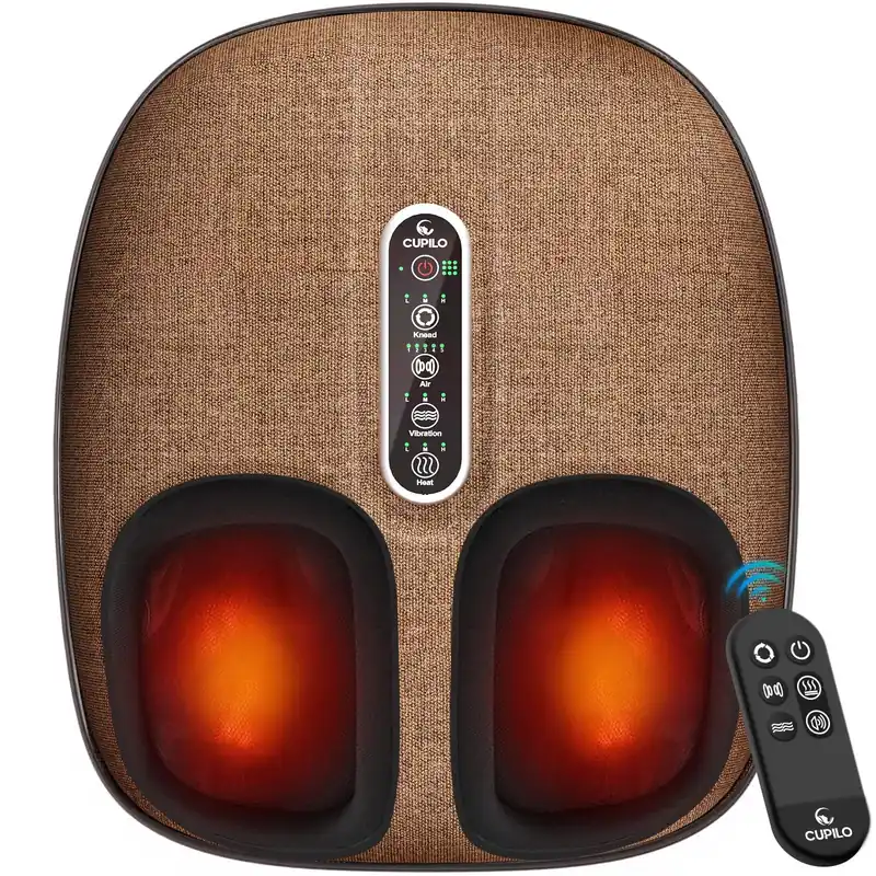 CuPiLo Foot Massager with Heat, FSA Eligible HSA Shiatsu Feet Massager with Remote Control, Multi-Level Compression Knead Foot Massage for Neuropathy & Plantar Fasciitis, Fits Up to 13", Gifts(Brown)