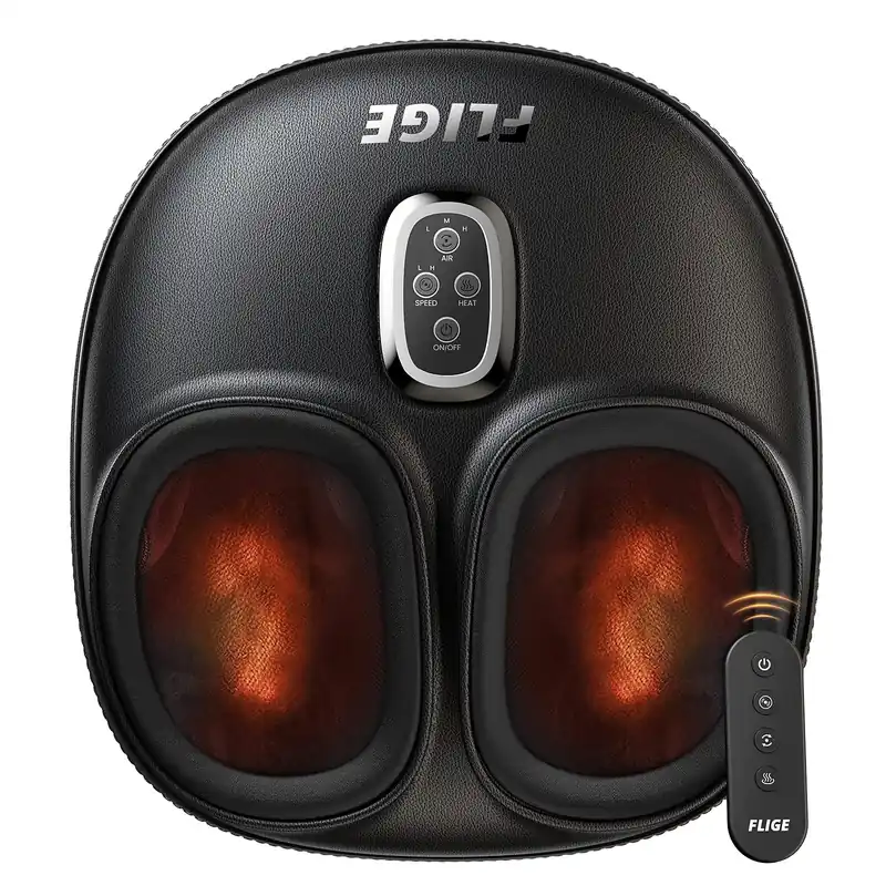 FLIGE Shiatsu Foot Massager with Heat, FSA-HSA Eligible, Deep Kneading & Compression Feet Massager for Plantar Fasciitis, Neuropathy Pain Relief, Targets Heel, Arch & Toes - Fits Up to Men Size 13