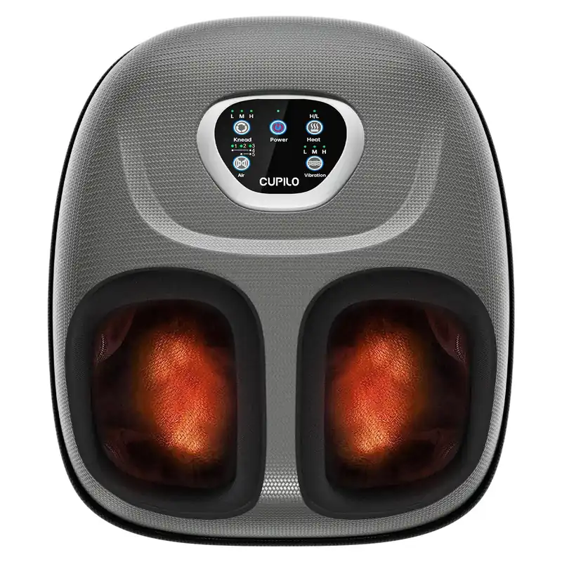 CuPiLo Foot Massager with Heat, FSA Eligible HSA Shiatsu Foot Massager Machine for Plantar Fasciitis, Adjustable Vibration & Pressure for Neuropathy Pain, Women Men Gifts, Fits Up to 12"(Gray)