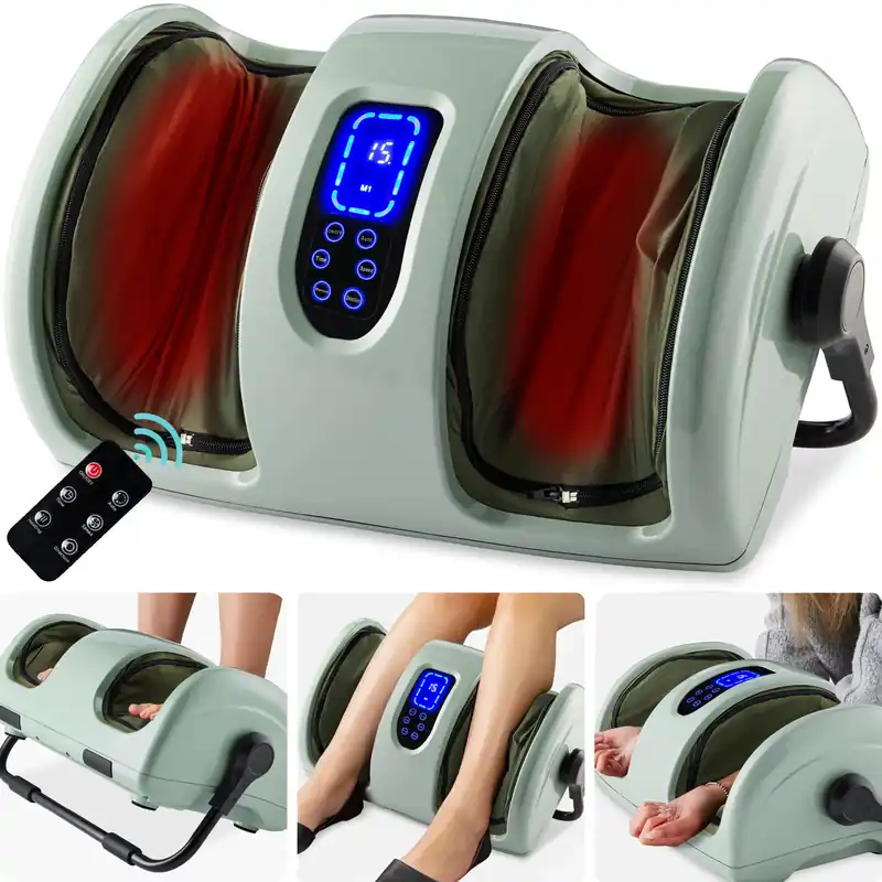 Best Choice Products Heated Shiatsu Foot Massager for Pain Relief, Plantar Fasciitis, Neuropathy, Blood Circulation w/Compact Design - Sage Green