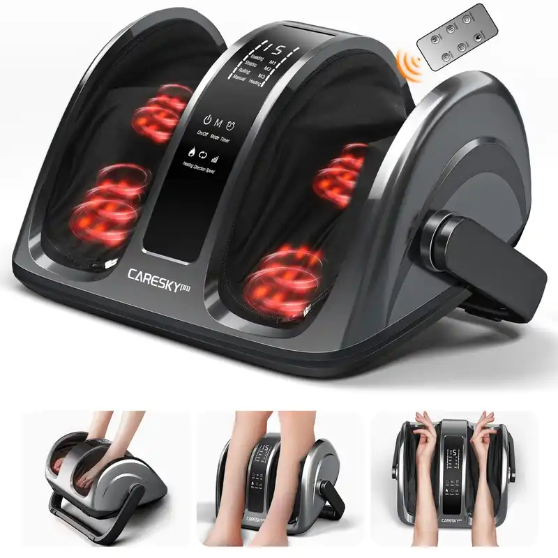 CARESKYpro Shiatsu Foot Massager with Heat, 3-Heating for Circulation and Pain Relief, Deep Kneading Rolling for Calf-Feet-Arm Relaxation, Plantar Fasciitis, Neuropathy