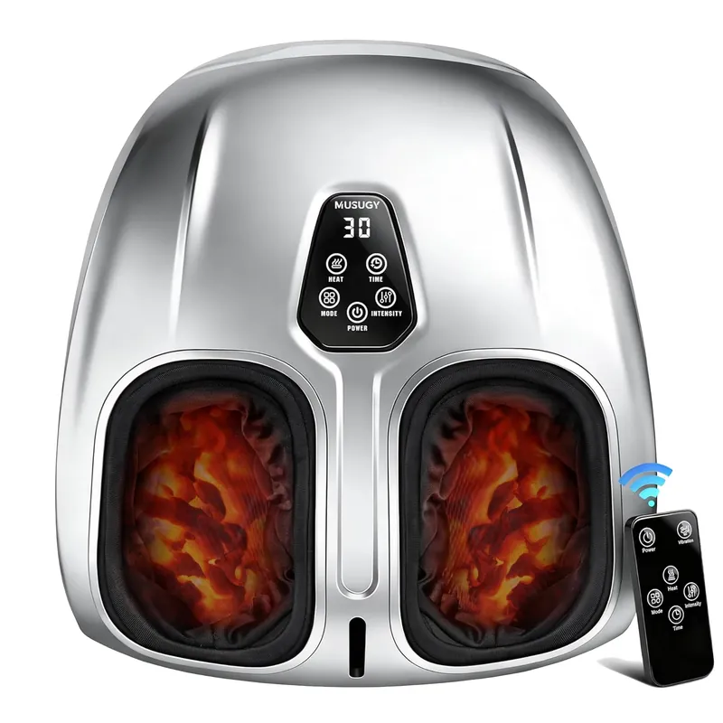 Musugy Shiatsu Foot Massager with Heat 2026 Upgraded Deep Kneading Foot Massager Machine with Vibration & Compression for Plantar Fasciitis & Neuropathy - Relax for Office Home Use, Silver