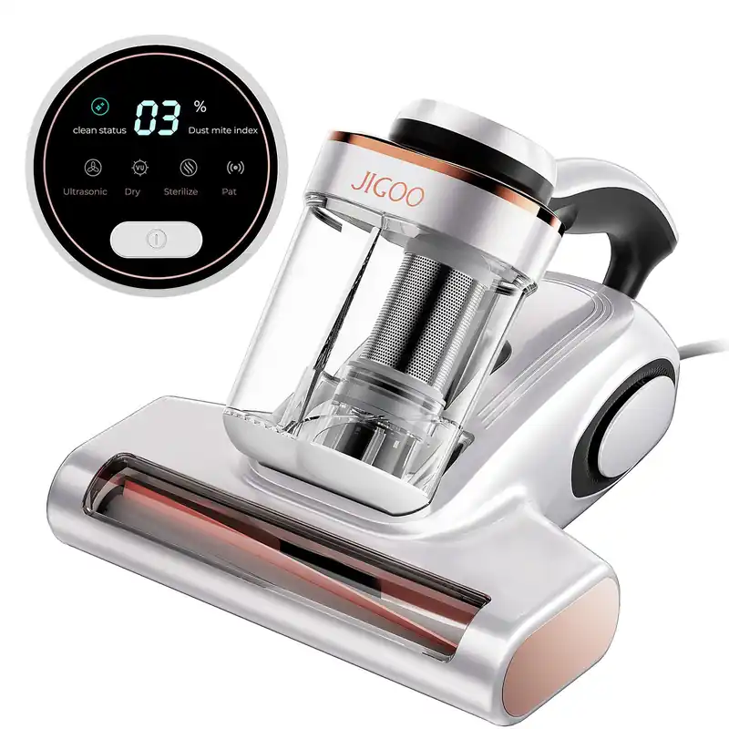 JIGOO Bed Vacuum Cleaner with Dust Sensor, Mattress Vacuum Cleaner with UV & Ultrasonic and High Heating, 13Kpa Suction 500W Powerful Double-Cup Handheld Vacuums (J300, Corded)