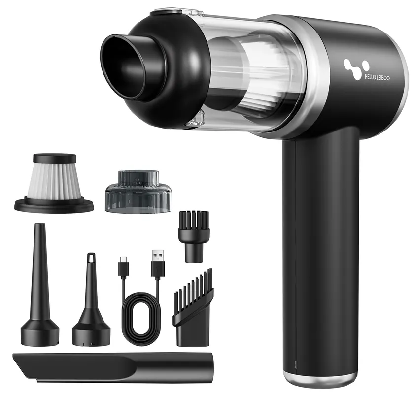 helloleiboo Handheld Car Vacuum Cleaner 16000PA Car Vacuum Portable Cordless 120W High Power 4-in-1 Mini Vacuum Cleaner Rechargeable & Air Duster Multi-Nozzles for Home Office Pet（Black）