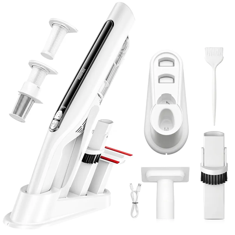 CUIOFREE Handheld Vacuum Cordless,24KPA High Power Car Vacuum with Brushless Motor,LED Light,Charging Dock,Rechargeable Hand Held Vacuum Cleaner with Reusable Filter for Car,Home,Office,Pet Pair,White