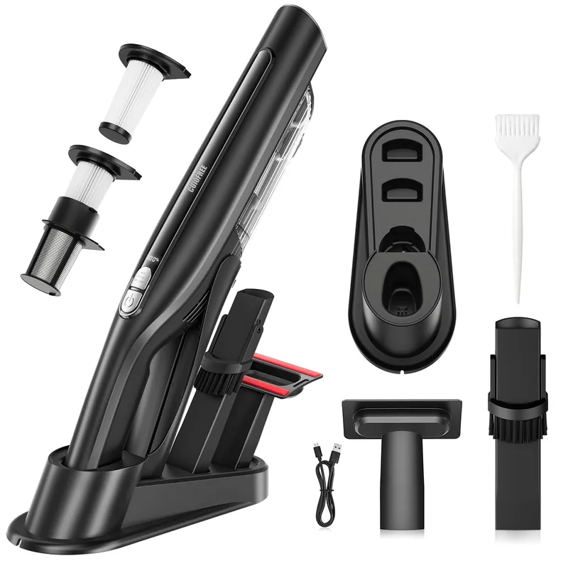 CUIOFREE Handheld Vacuum Cordless,24KPA High Power Car Vacuum with Brushless Motor,LED Light,Charging Dock,Rechargeable Hand Held Vacuum Cleaner with Reusable Filter for Car,Home,Office,Pet Pair,Black