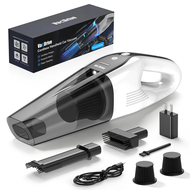 Handheld Vacuum Cordless, Ultra-Strong Suction Car Vacuum Portable Cordless, Rechargeable Hand Held Car Vacuum Cleaner High Power with Brushless Motor&Washable Filter for Car, Home, Pets, White&Black